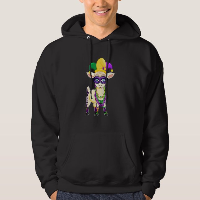 Lycklig Mardi Gras Cute Sheep Wearing Pärlor Jeste Hoodie (Framsida)