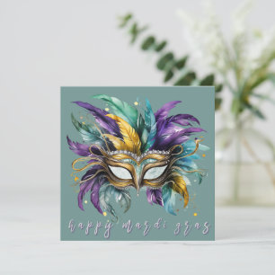 Lycklig Mardi Gras Feawoofermask i Grönt Kort