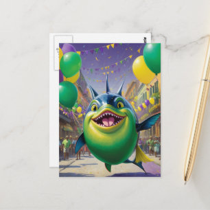 Lycklig Mardi Gras Fish Vykort