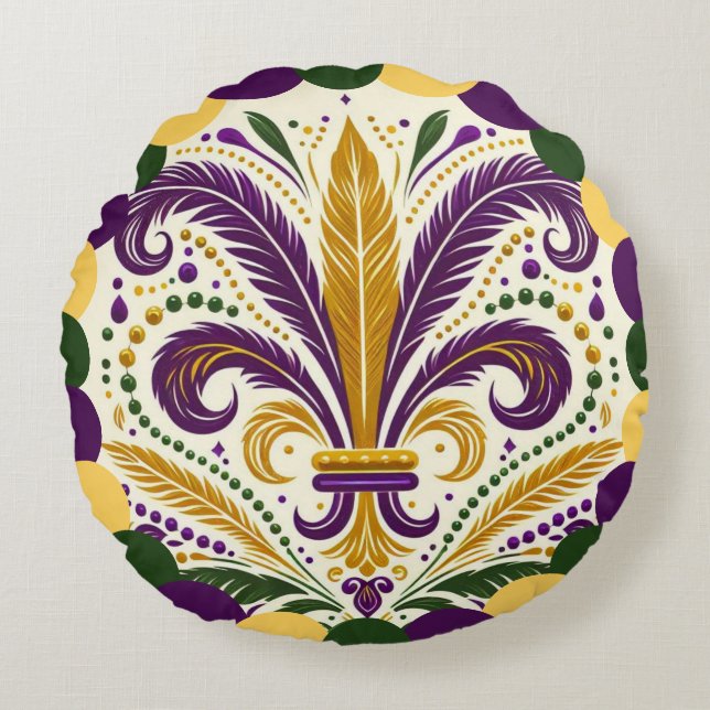 Lycklig Mardi Gras fleur-de-lis Rund Kudde (Framsidan)
