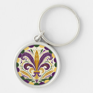 Lycklig Mardi Gras fleur-de-lis Rund Silverfärgad Nyckelring