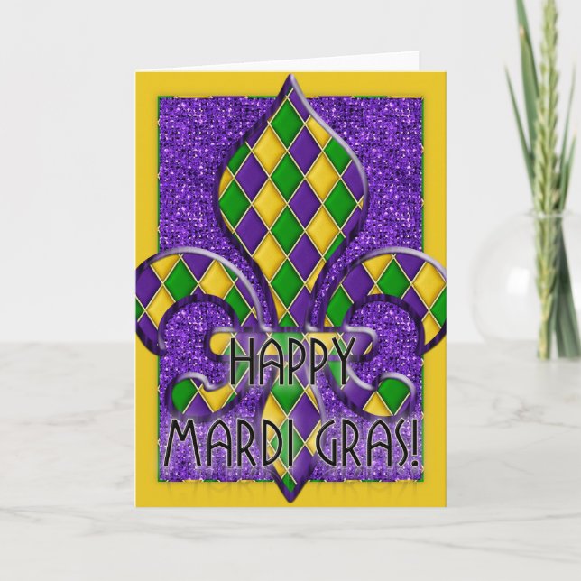 Lycklig Mardi Gras Fleur Design Greeting Card d1 Kort (Framsida)
