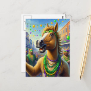 Lycklig Mardi Gras Horse with Pärlor Vykort