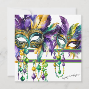 Lycklig Mardi Gras i Guld, Lila och Grönt Julkort