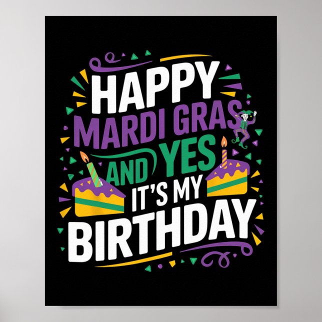 Lycklig Mardi Gras Ja min födelsedag Party Poster (Framsidan)