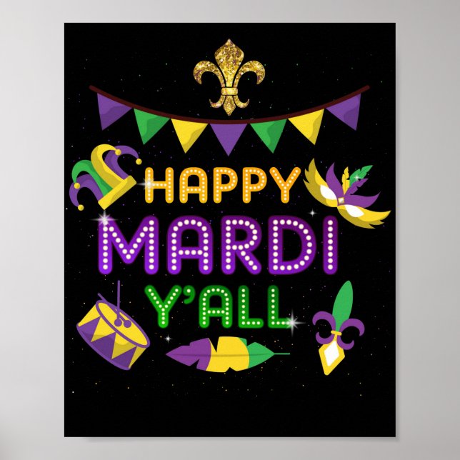 Lycklig Mardi Gras Y'all Carnival Festival Fulcolo Poster (Framsidan)