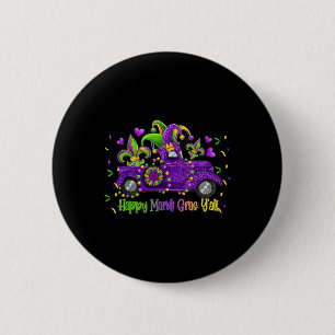 Lycklig Mardi Gras Y'all Lastbil Leopard Mardi Gra Knapp