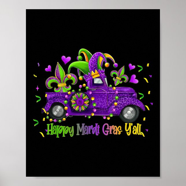 Lycklig Mardi Gras Y'all Lastbil Leopard Mardi Gra Poster (Framsidan)