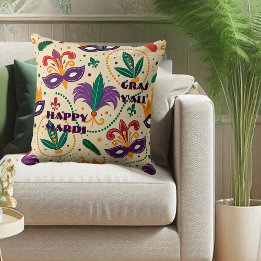 Lycklig Mardi Gras Y'All Masks Fleur De Lis Pärlor Kudde