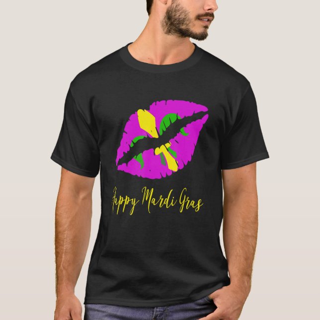 Lycklig Mardi Grass Lila Lipstick Fleur De Lis Col T Shirt (Framsida)