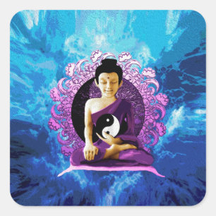 Lycklig Meditating Buddha Fyrkantigt Klistermärke