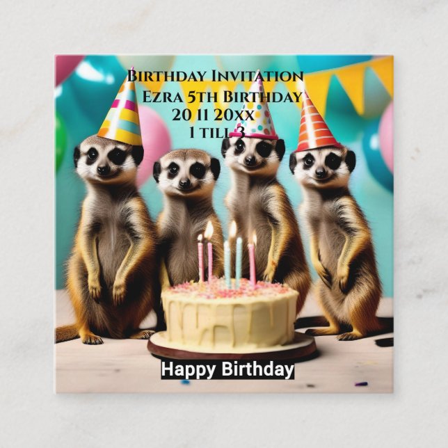 Lycklig Meerkat Birthday, Födelsedagsfest inbjudan (Framsida)