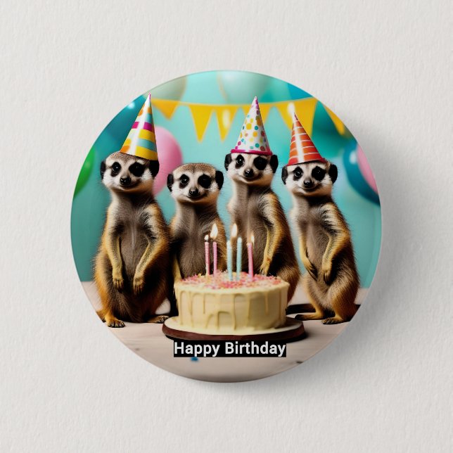 Lycklig Meerkat Birthday Knapp (Framsida)