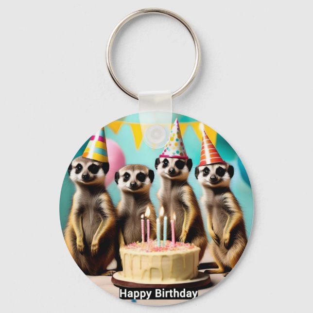 Lycklig Meerkat Birthday Nyckelring (Framsida)