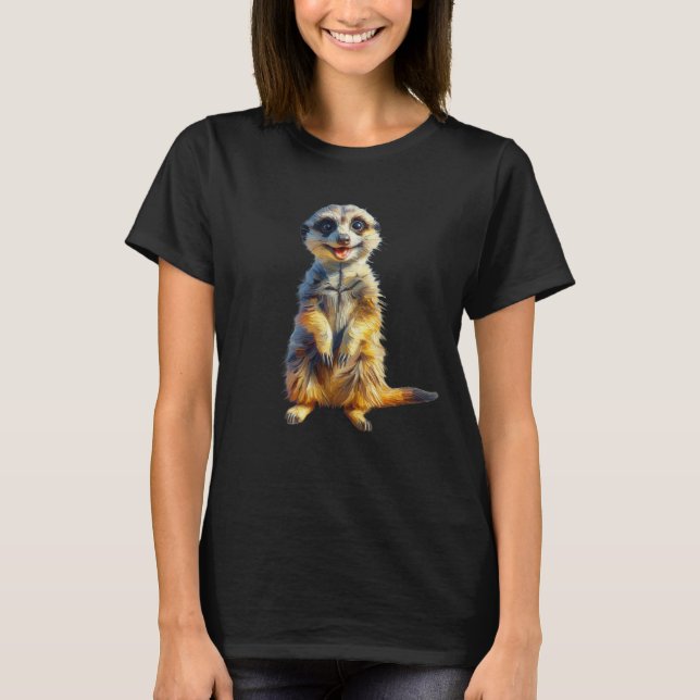 Lycklig Meerkat T-Shirt Oljemålning Stil (Framsida)