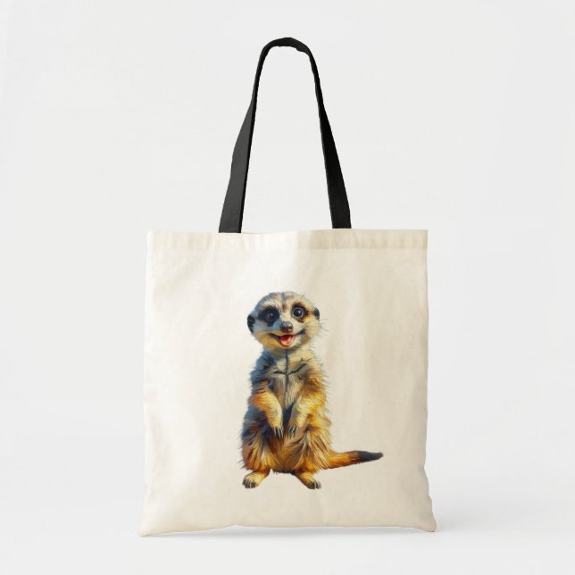Lycklig Meerkat Tote Bag Oljemålning Stil Tygkasse (Framsidan)