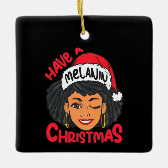 Lycklig Melanin jul Merry X-mas Black Sista Julgransprydnad Keramik (Framsida)
