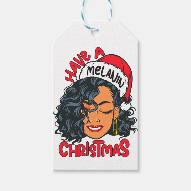 Lycklig Melanin jul Merry X-mas Black Sista Presentetikett (Framsidan)