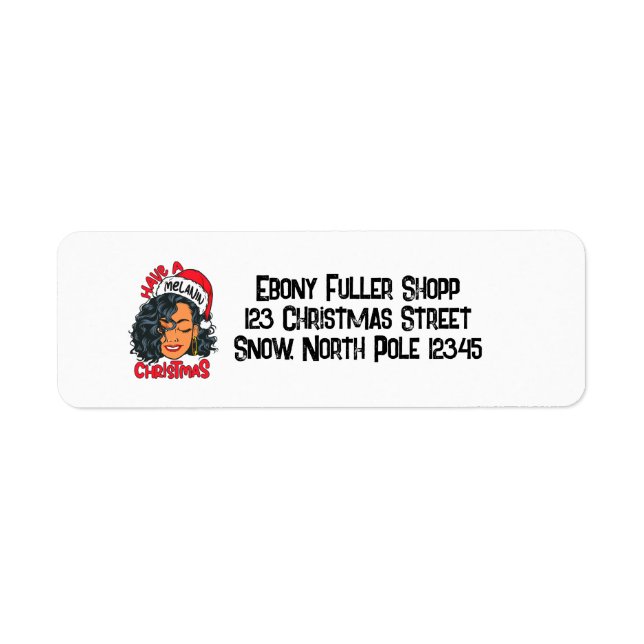 Lycklig Melanin jul Merry X-mas Black Sista Returadress Etikett (Framsidan)