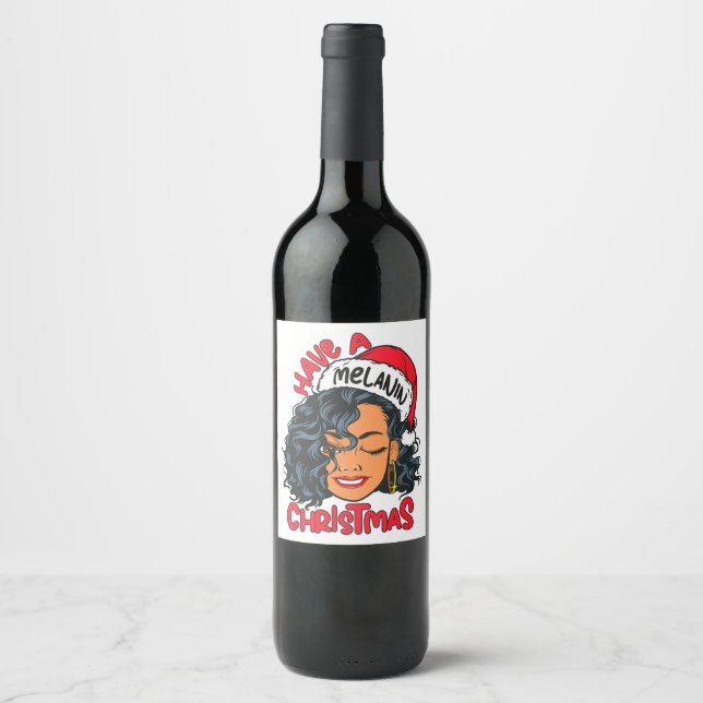 Lycklig Melanin jul Merry X-mas Black Sista Vinflaska Etikett (Framsida)
