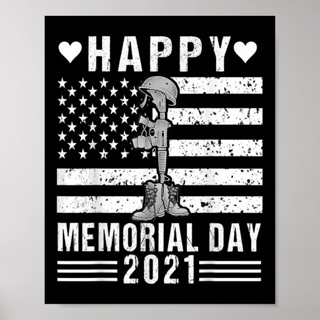 Lycklig Memorial Day 2021 Party Dekorations US Fla Poster (Framsidan)