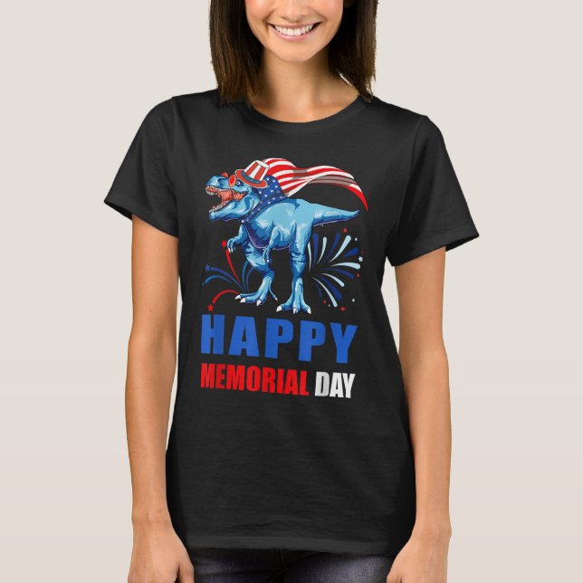 Lycklig Memorial Day 4:e juli Dinosaur American F T Shirt (Framsida)