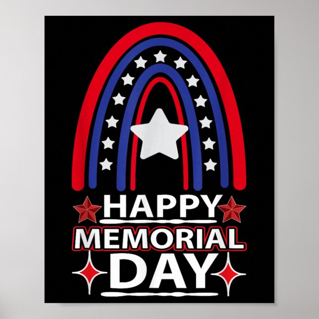 Lycklig Memorial Day Rainbow USA flagga American F Poster (Framsidan)