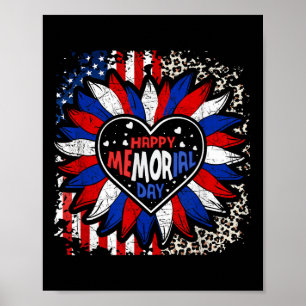 Lycklig Memorial Day Sun Flower Leopard Usa Poster