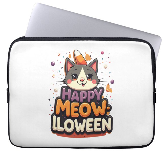 Lycklig Meow-lloween Cat Laptop Fodral (Framsidan)