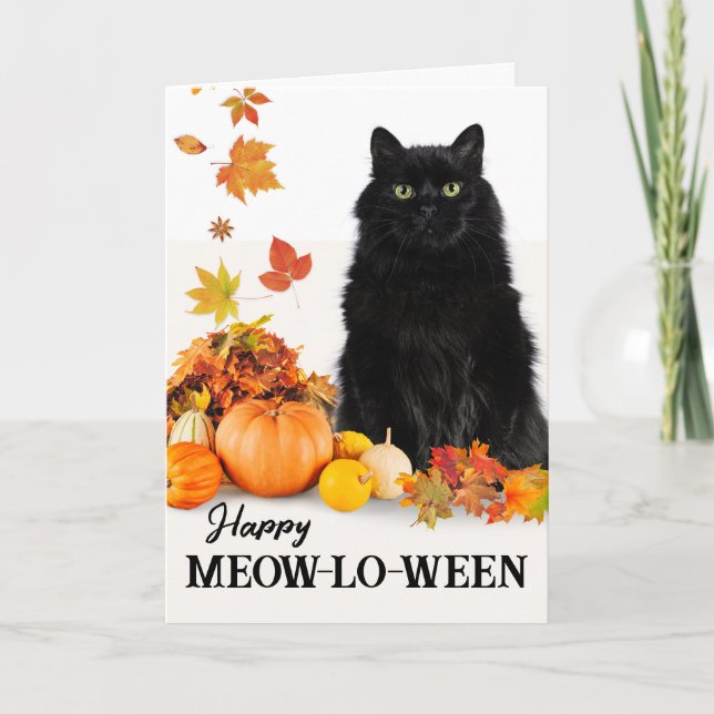 Lycklig Meow-lo-ween med Halloween Black Cat Kort (Framsida)