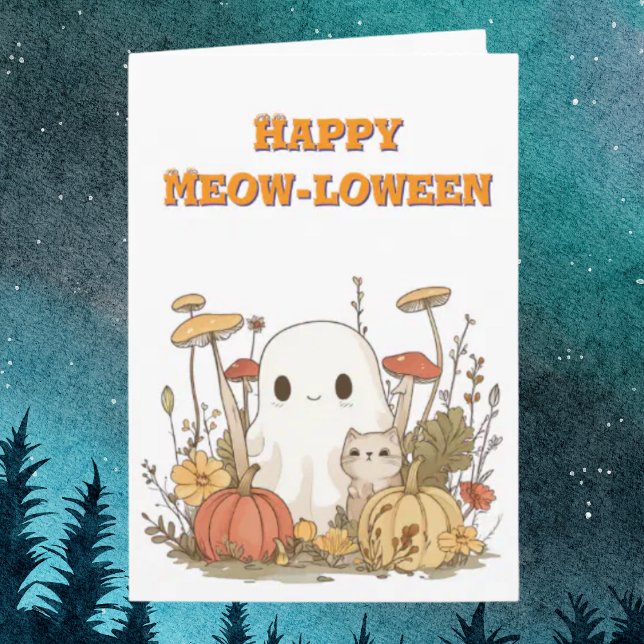 Lycklig Meow Loween Cat Ghost-fotohalloween-kort Kort (Skapare uppladdad)