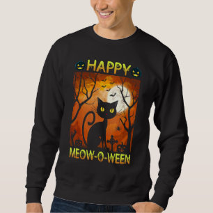Lycklig Meow O N Halloween Costume Black Cat Scary Lång Ärmad Tröja