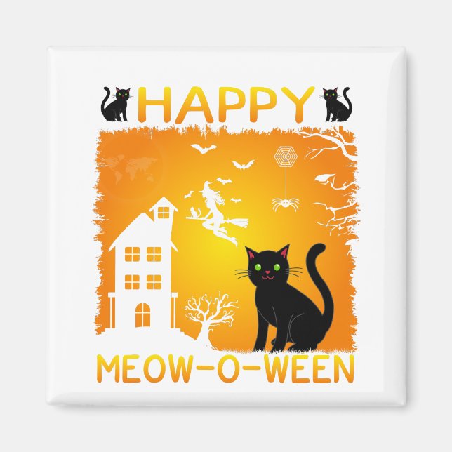 Lycklig Meow-O-Ween Magnet (Framsidan)