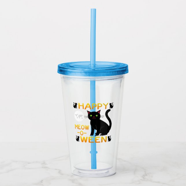 Lycklig Meow-O-Ween - Svarta katter Take Away Mugg (Framsida)