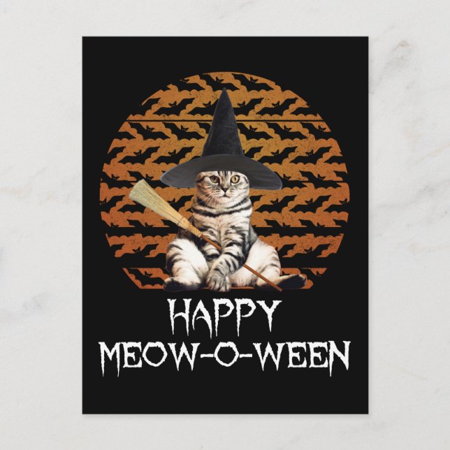 Lycklig Meow-o-ween Vykort (Framsida)