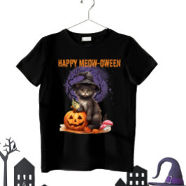 Lycklig Meow-oween Halloween roligt T Shirt