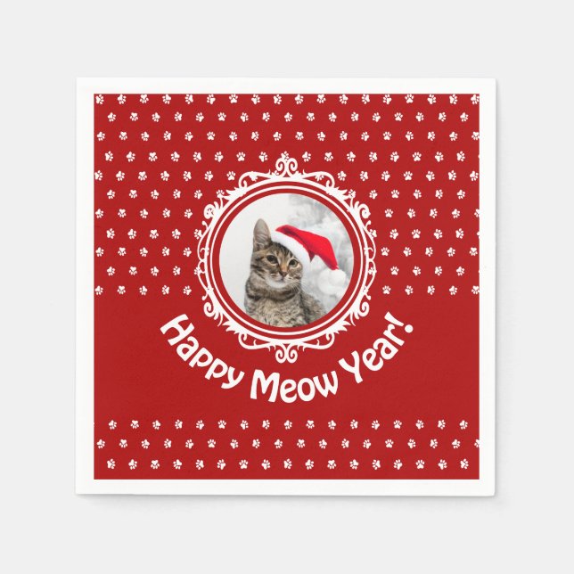 "Lycklig Meow Year!" Kat jul-Pappersservett Pappersservett (Framsidan)