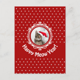 "Lycklig Meow Year" Red Cat Lover-julen Helgdag Vykort