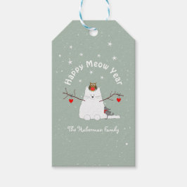 "Lycklig Meow Year" Snowcat Presentetikett
