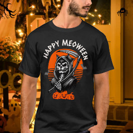 Lycklig Meoween Spooky Grim Reaper Cat Halloween T Shirt