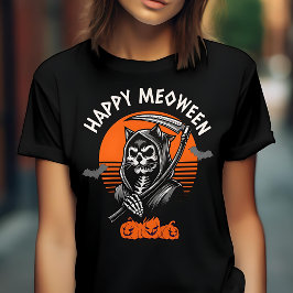 Lycklig Meoween Spooky Grim Reaper Cat Halloween T Shirt