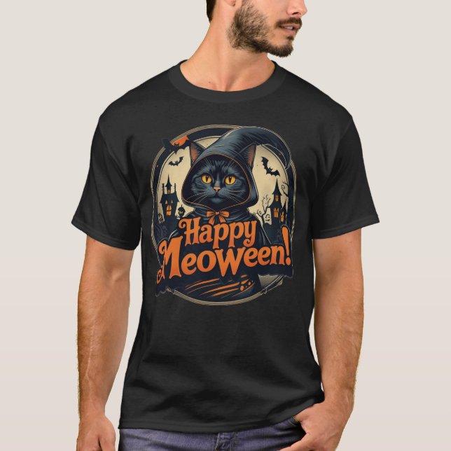 Lycklig Meoween Spooky Kattunge Halloween T-Shirt (Framsida)