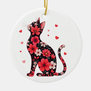 Lycklig Meowentine Day Blommigt Cat Valentines day Julgransprydnad Keramik