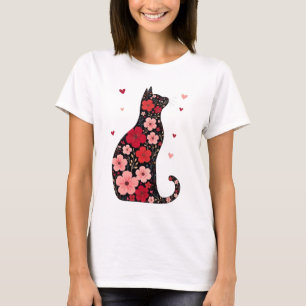 Lycklig Meowentine Day Blommigt Cat Valentines day T Shirt