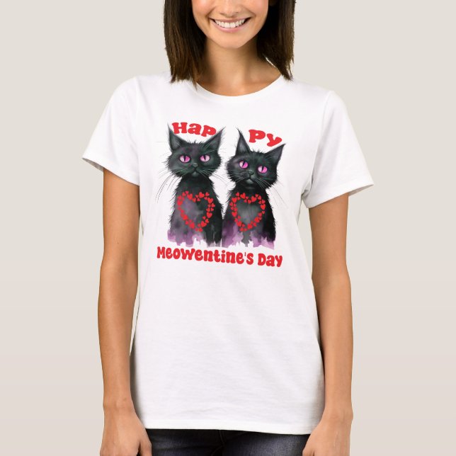 Lycklig Meowentine Day Cute Cat par i Kärlek T Shirt (Framsida)