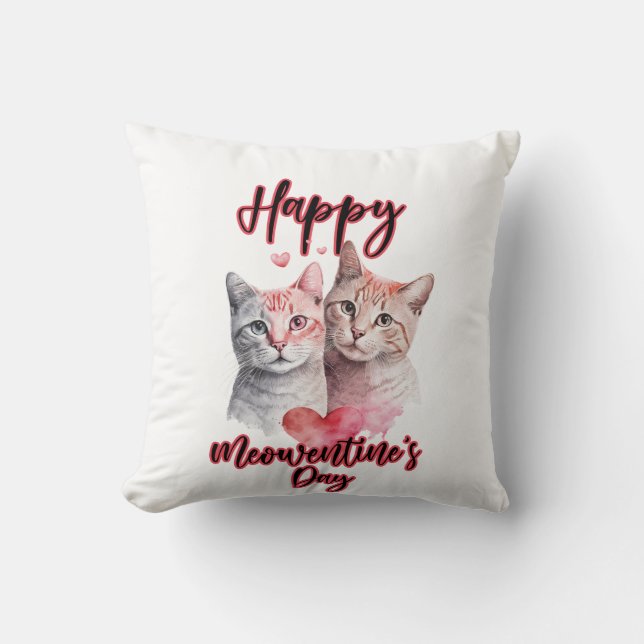Lycklig Meowentine's Day Cat Couple Valentine's Kudde (Framsida)