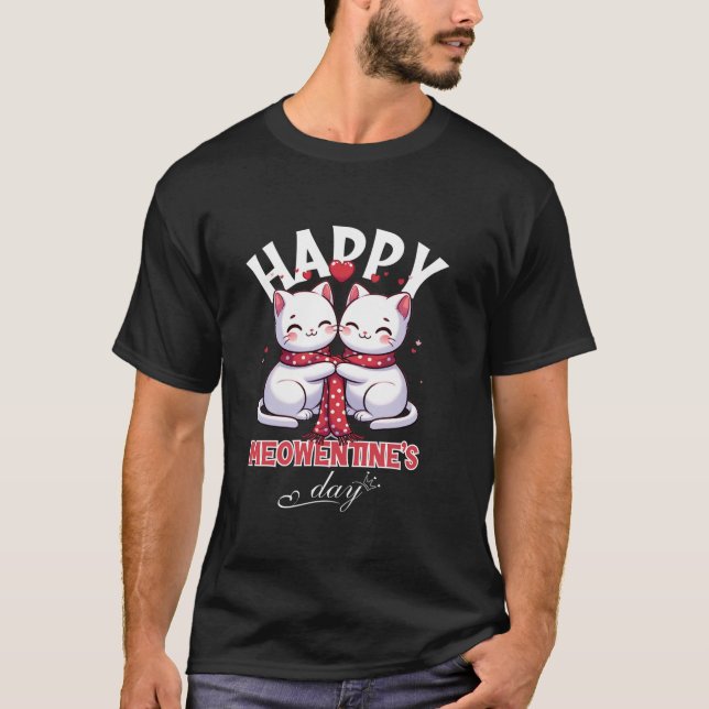 Lycklig Meowentines Day Funny Cute Cat Par Valen T Shirt (Framsida)