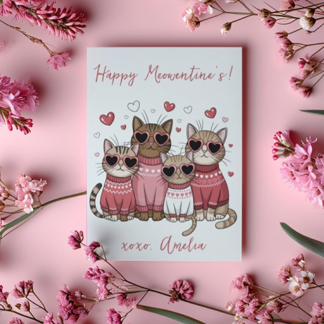 Lycklig Meowentines Rosa Snyggt Cats Valentine Julkort (Skapare uppladdad)