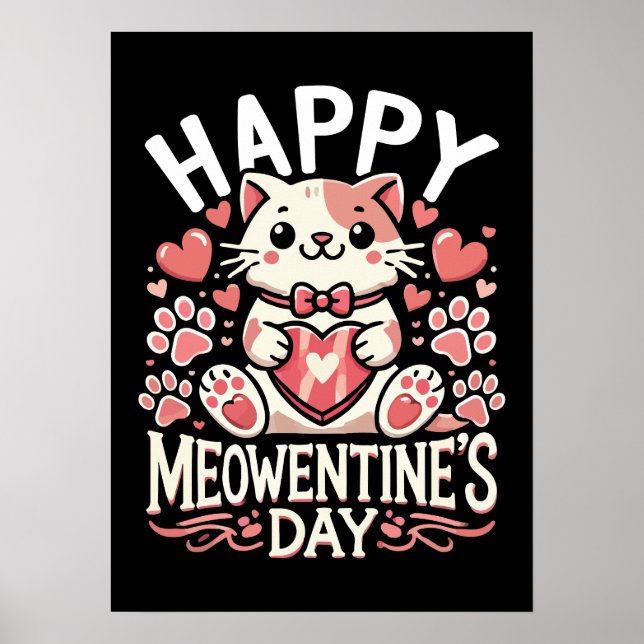 Lycklig Meowentins dag - Cute Cat Valentine Day Poster (Framsidan)