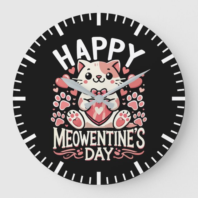 Lycklig Meowentins dag - Cute Cat Valentine Day Stor Klocka (Framsida)